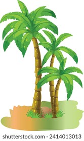 Three coconut palm trees isolated on white, vector illustration