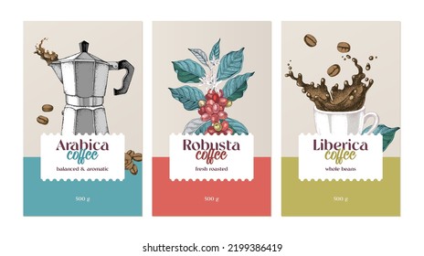 Tres plantillas de diseño de banderas de café