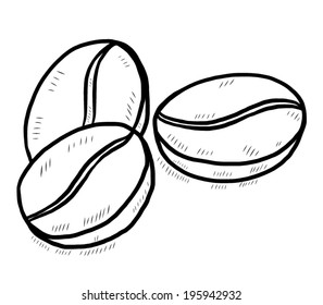 three coffee bean / cartoon vector and illustration, black and white, hand drawn, sketch style, isolated on white background.