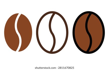 Three coffee bean icons showing roast levels isolated on transparent background