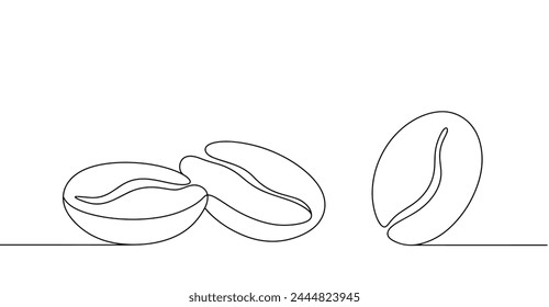 Three coffee beans in different positions. Roasted coffee beans ready for grinding. Isolated vector on white background. 