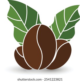 
three coffee beans and leaves icon logo symbol nature