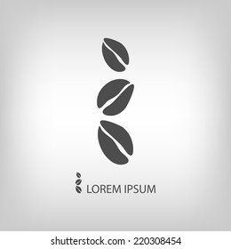Three coffee beans as logo with copyspace in grey colors