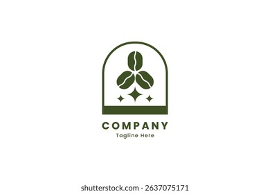 Three coffee beans logo with three stars, vector illustration design, cafe logo