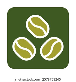 Three Coffee Beans on a Green Rounded Square Background