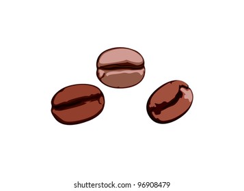three coffee beans on white background
