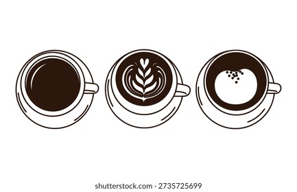 Three coffee cups with different designs on top of each other