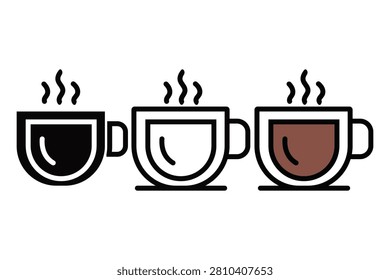 Three coffee cups with different fill levels isolated design