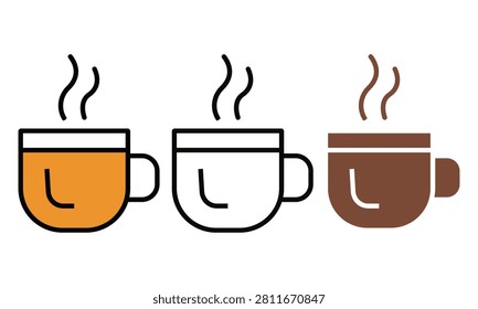 Three Coffee Cups With Steam Isolated Design Showing Different Shades
