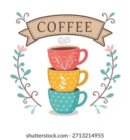 Three Coffee Cups Vector Design