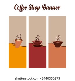 Three coffee design banner templates. Vector banners. coffee vertical banner vector design. social media banner.