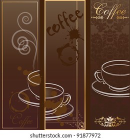 Three coffee design templates. Vector banners.