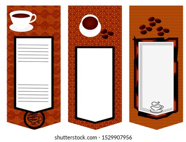 three coffee menu card  isolated on white