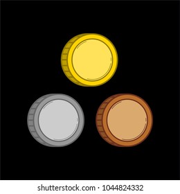 Three coins different colors isolated on black background