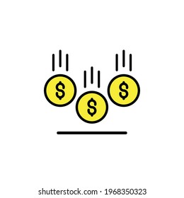 three coins drop Illustration. modern simple vector icon, flat graphic symbol in trendy flat design style. wallpaper. lockscreen. pattern. frame, background, backdrop, sign, logo.