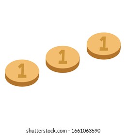 Three coins of a three-dimensional vector drawing arranged in the shape of stairs. The coins are numbered 1