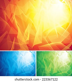 Three color abstract backgrounds. Eps8. CMYK. Organized by layers. Global colors. Gradients used.