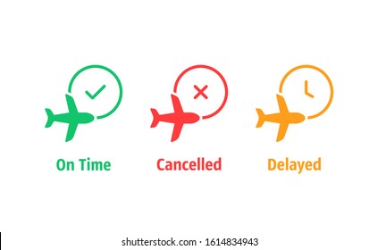 three color airport information simple icons. concept of inform icons for airline and cancellation or delay. flat simple style trend modern minimal logotype graphic design isolated on white background