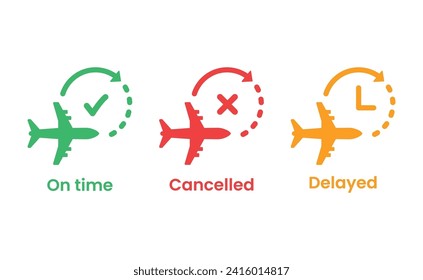 three color airport information simple icons. concept of inform icons for airline and cancellation or delay. flat simple style trend modern minimal logotype graphic design isolated on white background