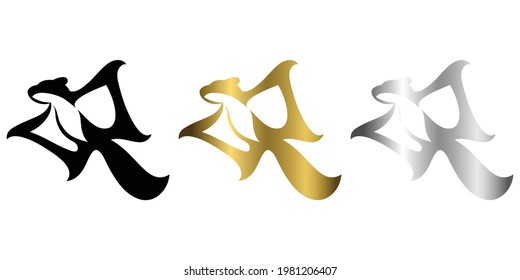 three color black gold silver line art Vector illustration on a white background of a Flying squirrel Suitable for making logo