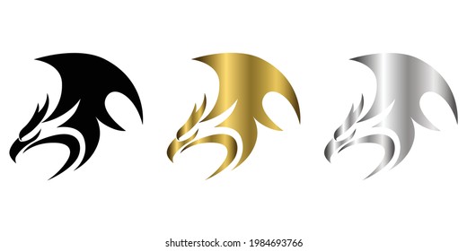 three color black gold silver vector logo of phoenix It shows power and strength