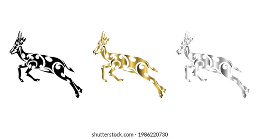 three color black gold silver Line art vector of springbok is jumping Suitable for use as decoration or logo