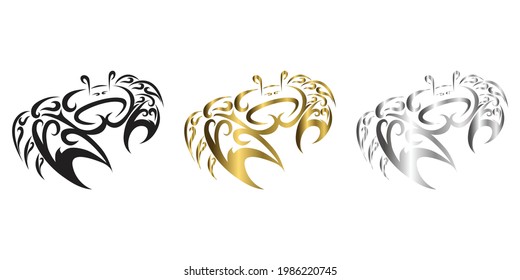 three color black gold silver Line art vector logo of Fiddler crabs It is sign of cancer zodiac