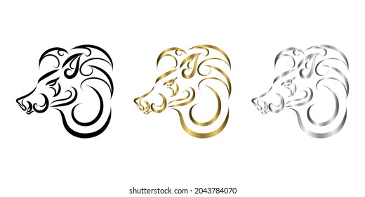 three color black gold and silver line art of boar head. Good use for symbol, mascot, icon, avatar, tattoo, T Shirt design, logo or any design.