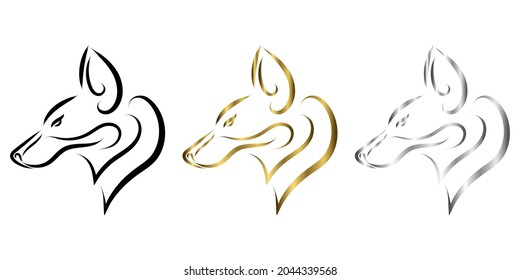 three color black gold and silver line art of fox head. Good use for symbol, mascot, icon, avatar, tattoo, T Shirt design, logo or any design.
