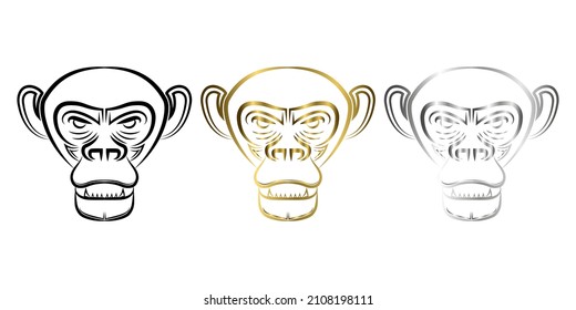 Three color black gold and silver line art of chimpanzee head Good use for symbol mascot icon avatar tattoo T Shirt design logo or any design