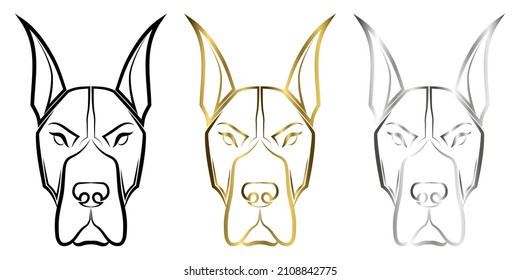 Three color black gold and silver line art of Great Dane dog head Good use for symbol mascot icon avatar tattoo T Shirt design logo or any design