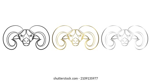Three color black gold and silver line art of big horn sheep head Good use for symbol mascot icon avatar tattoo T Shirt design logo or any design