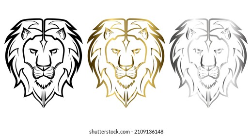 Three color black gold and silver line art of the front of the lion head It is sign of leo zodiac Good use for symbol mascot icon avatar tattoo T Shirt design logo or any design