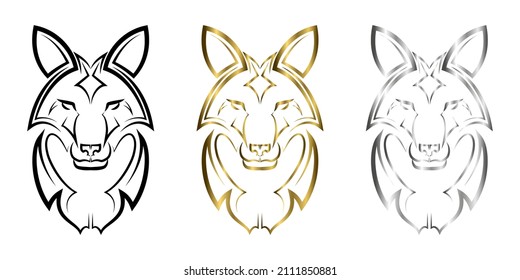 Three color black gold and silver line art of fox head. Good use for symbol, mascot, icon, avatar, tattoo,T-Shirt design, logo or any design.