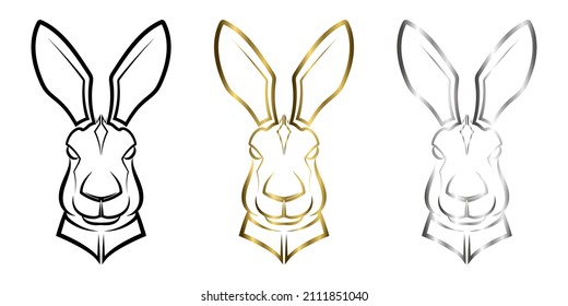 Three color black gold and silver line art of bunny head. Good use for symbol, mascot, icon, avatar, tattoo,T-Shirt design, logo or any design.