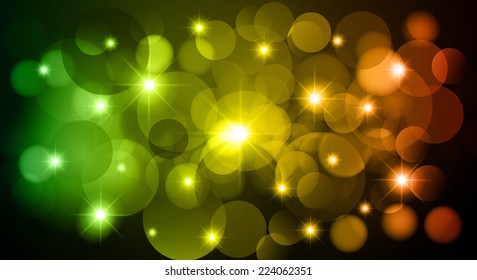 three color bokeh Festive background. Christmas and New Year. Blurred defocus lights. Vector background. 