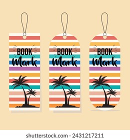 Three color bookmark layout design in three different shapes, simple bookmark design with gorgeous texture, perfect for book lovers, summer holiday background.