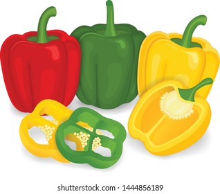 Three Color Capsicum (bell Pepper) Vector Illustration On White Background