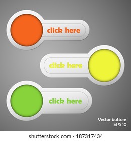 Three color circle and strip buttons collection ready to edit. Vector illustration.
