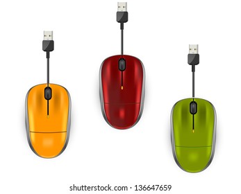 three color computer mouse on a white background