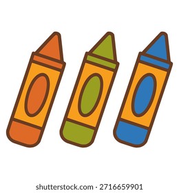 Tres crayones de color dibujando diseño creativo de Plantilla de Ilustración vectorial de color plano