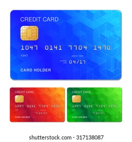 Three color credit cards with geometric pattern