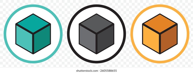 Three color Cube, Cubic or Box Icon Illustration As A Simple Vector Sign and Trendy Symbol for Design, Websites, Presentation or Mobile Application On Transparent  Background. EPS 10.