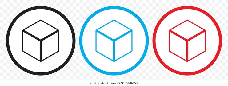 Three color Cube, Cubic or Box Icon Illustration As A Simple Vector Sign and Trendy Symbol for Design, Websites, Presentation or Mobile Application On Transparent  Background. EPS 10.