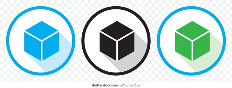 Three color Cube, Cubic or Box Icon Illustration As A Simple Vector Sign and Trendy Symbol for Design, Websites, Presentation or Mobile Application On Transparent  Background. EPS 10.