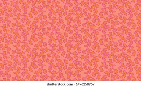Three Color Cute Tonal Leaf Daisy Trail on Peach Ground