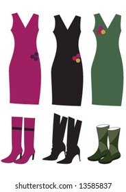 Three color dress and their boots