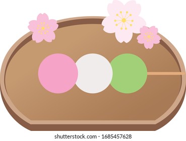 three color dumpling,in Japanese,Sanshoku Dango,Japanese tableware,brown plate,set