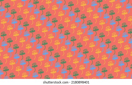 Three Color Floral Pattern Doodle Background