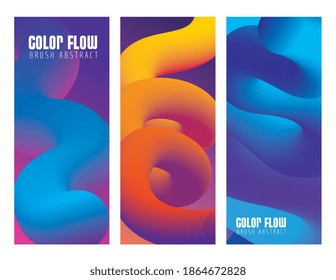 three color flow posters in set colors backgrounds vector illustration design